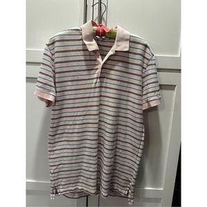 Vintage 1980’s Jimmy’z Short Sleeve Polo Pink Blue Black Stripes Men’s Sz L